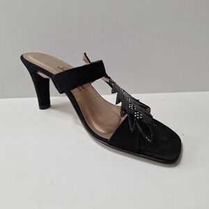 Dezario Black Patent Leather Velvet Rhinestones Fairy Cocktail Heels Size 8